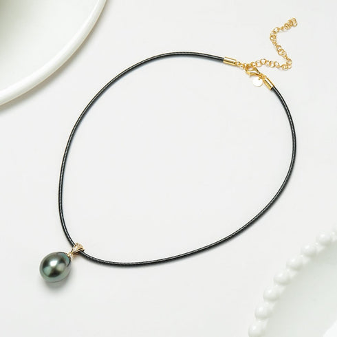 Large Tahitian Pearl Pendant on Leather Cord Necklace - House Of Pearls
